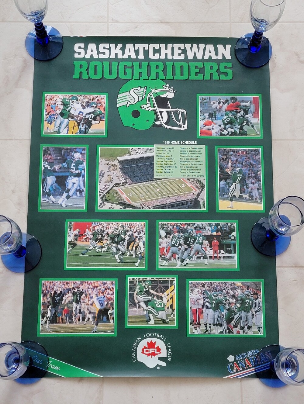 Vintage 1989 Saskatchewan Roughriders home schedule poster